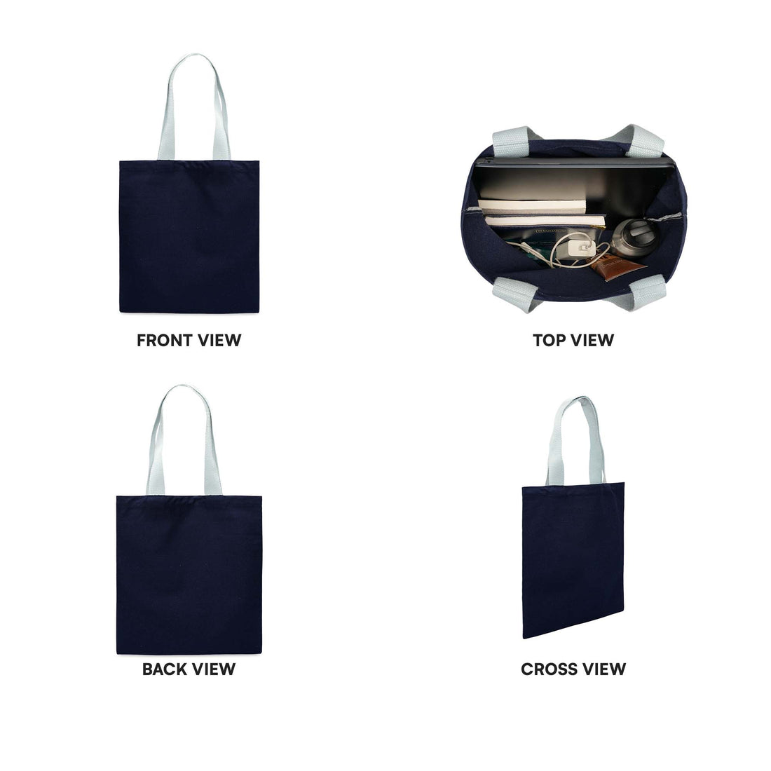 13x15 Inch (10 Pcs) Plain Navy and Light Blue Tote Bag