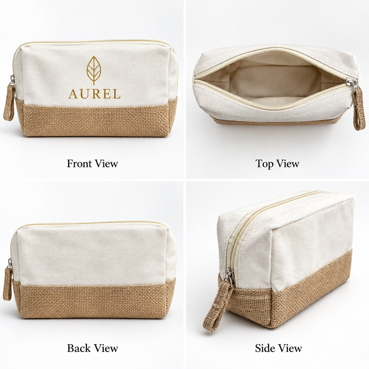 8x5x3 Natural Cotton Canvas Zipper Pouch | 220 GSM