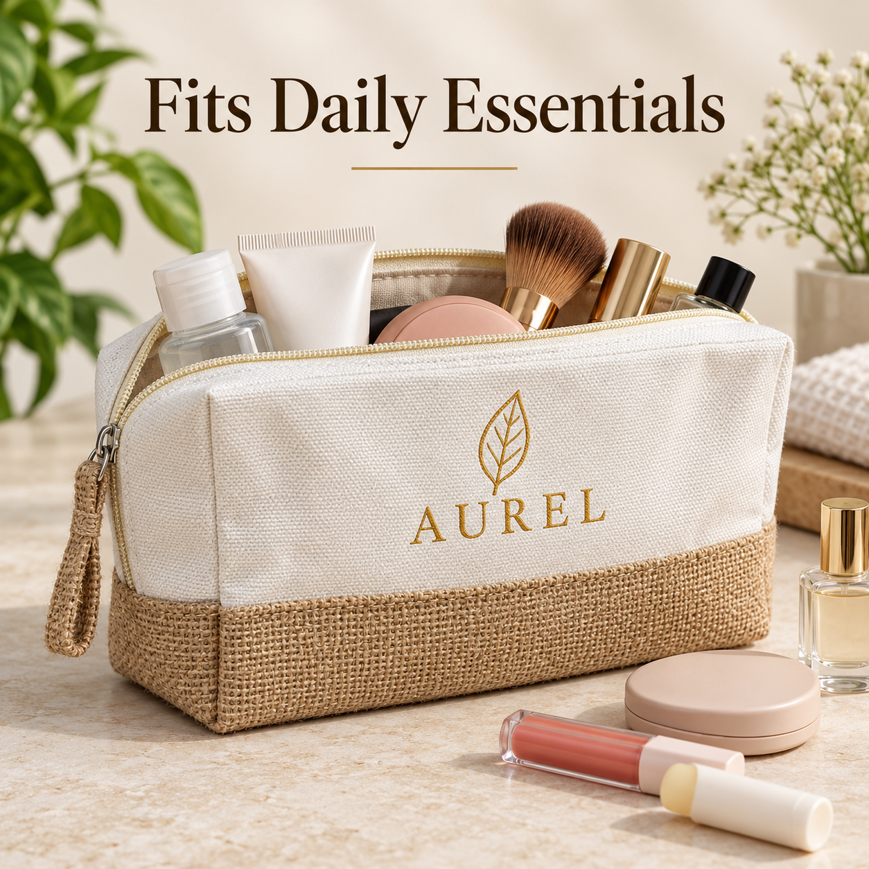 8x5x3 Natural Cotton Canvas Zipper Pouch | 220 GSM