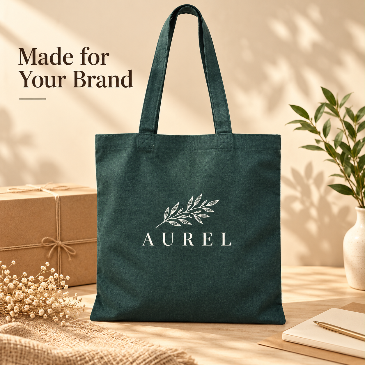 14.5x15.5 Dark Green Cotton Canvas Tote Bag | 350 GSM
