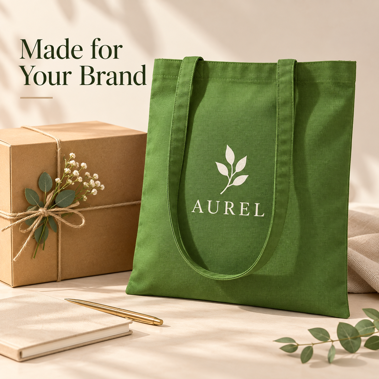 14.5x15.5 Olive Green Cotton Canvas Tote Bag | 350 GSM