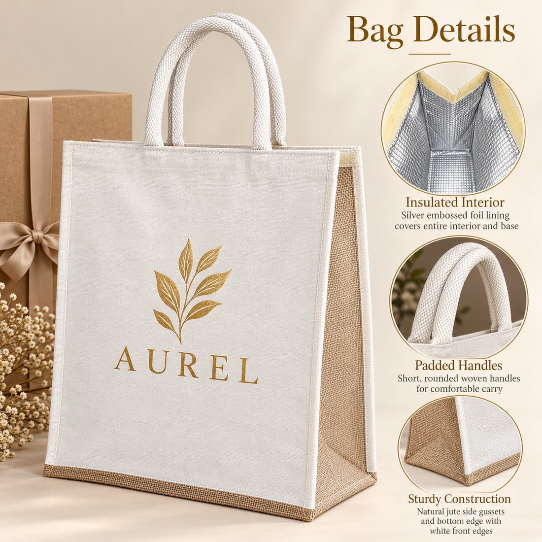 14.5x16x6.5 Natural Large Insulated Canvas Cooler Bag | 310 GSM