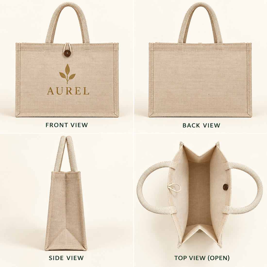 16x13x6 Natural Laminated Juco Shopping Bag with Button Closure