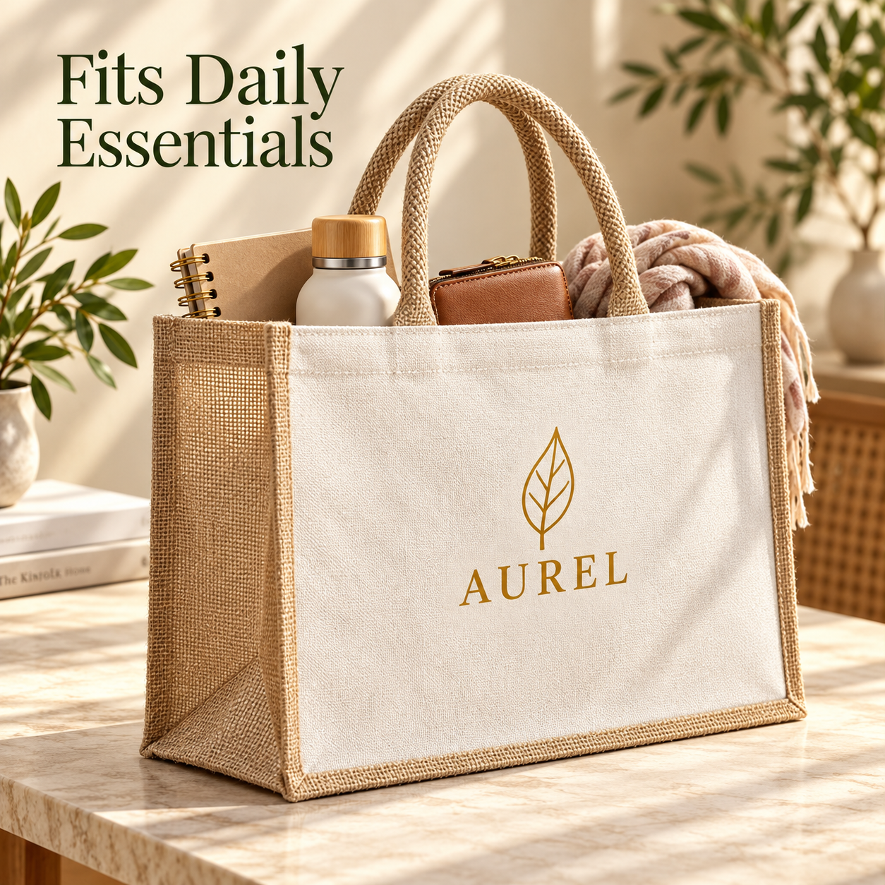 16x13x6 Natural Laminated Jute & Canvas Hamper Bag
