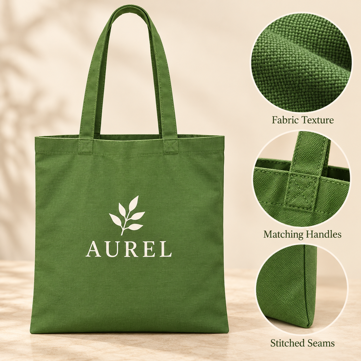 14.5x15.5 Olive Green Cotton Canvas Tote Bag | 350 GSM