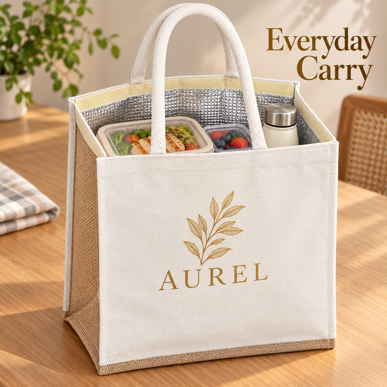 14.5x16x6.5 Natural Large Insulated Canvas Cooler Bag | 310 GSM