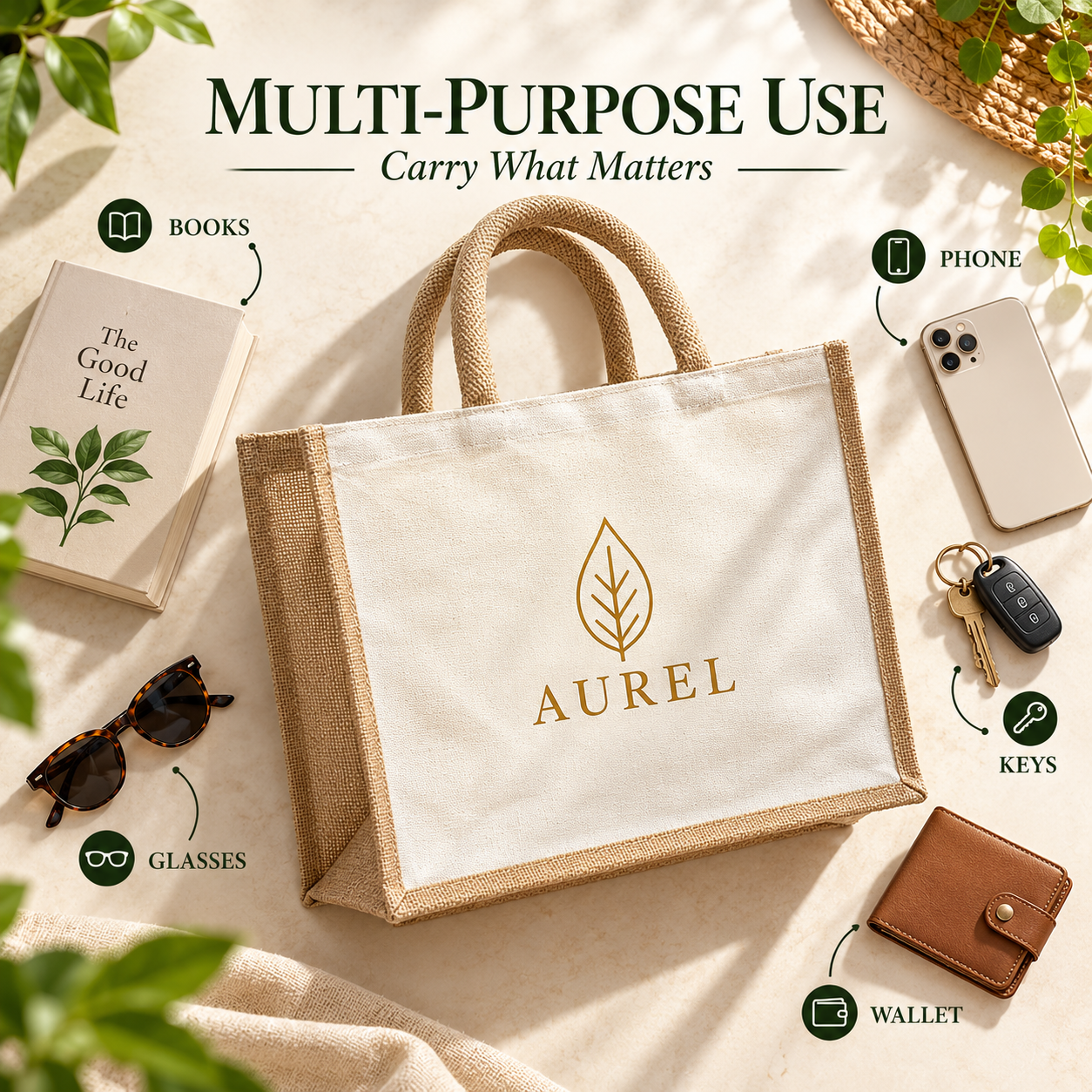 16x13x6 Natural Laminated Jute & Canvas Hamper Bag