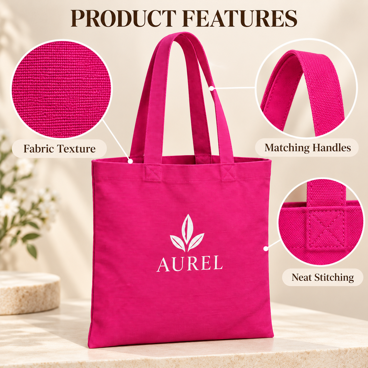 14.5x15.5 Pink Cotton Canvas Tote Bag | 350 GSM