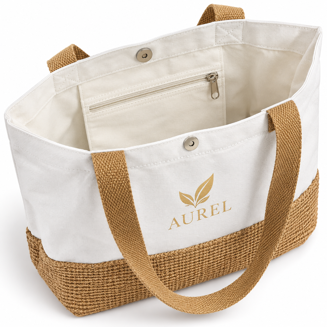 17.5x14x6 Natural Juco & Canvas Two-Tone Tote Bag