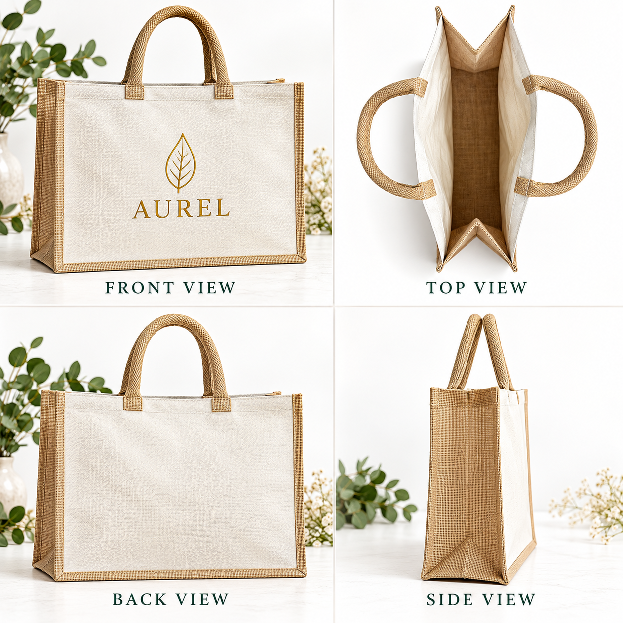 16x13x6 Natural Laminated Jute & Canvas Hamper Bag