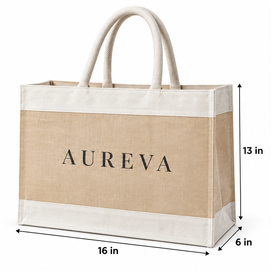 16x13x6 Natural Juco & Canvas Tote Bag with Rope Handles