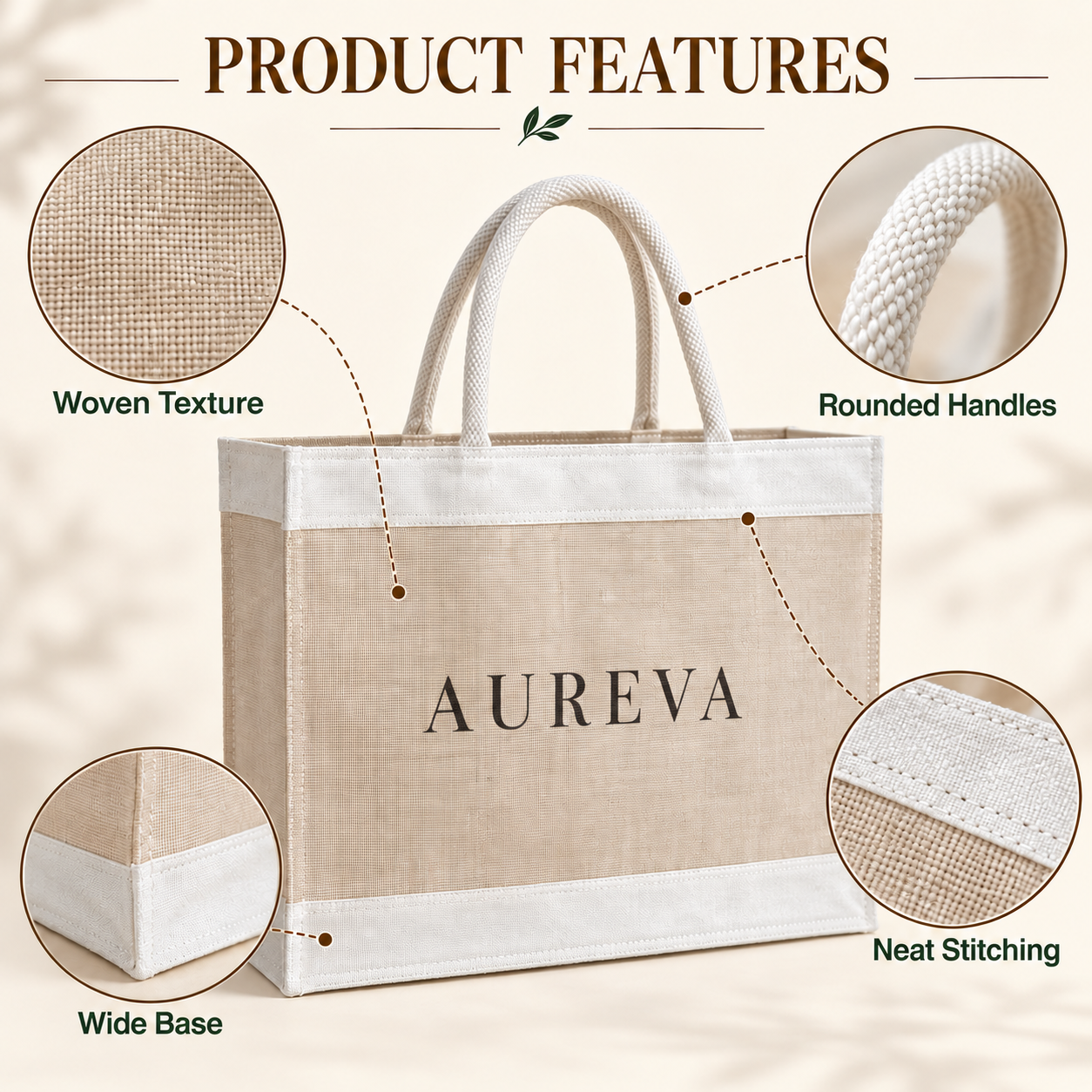 16x13x6 Natural Juco & Canvas Tote Bag with Rope Handles