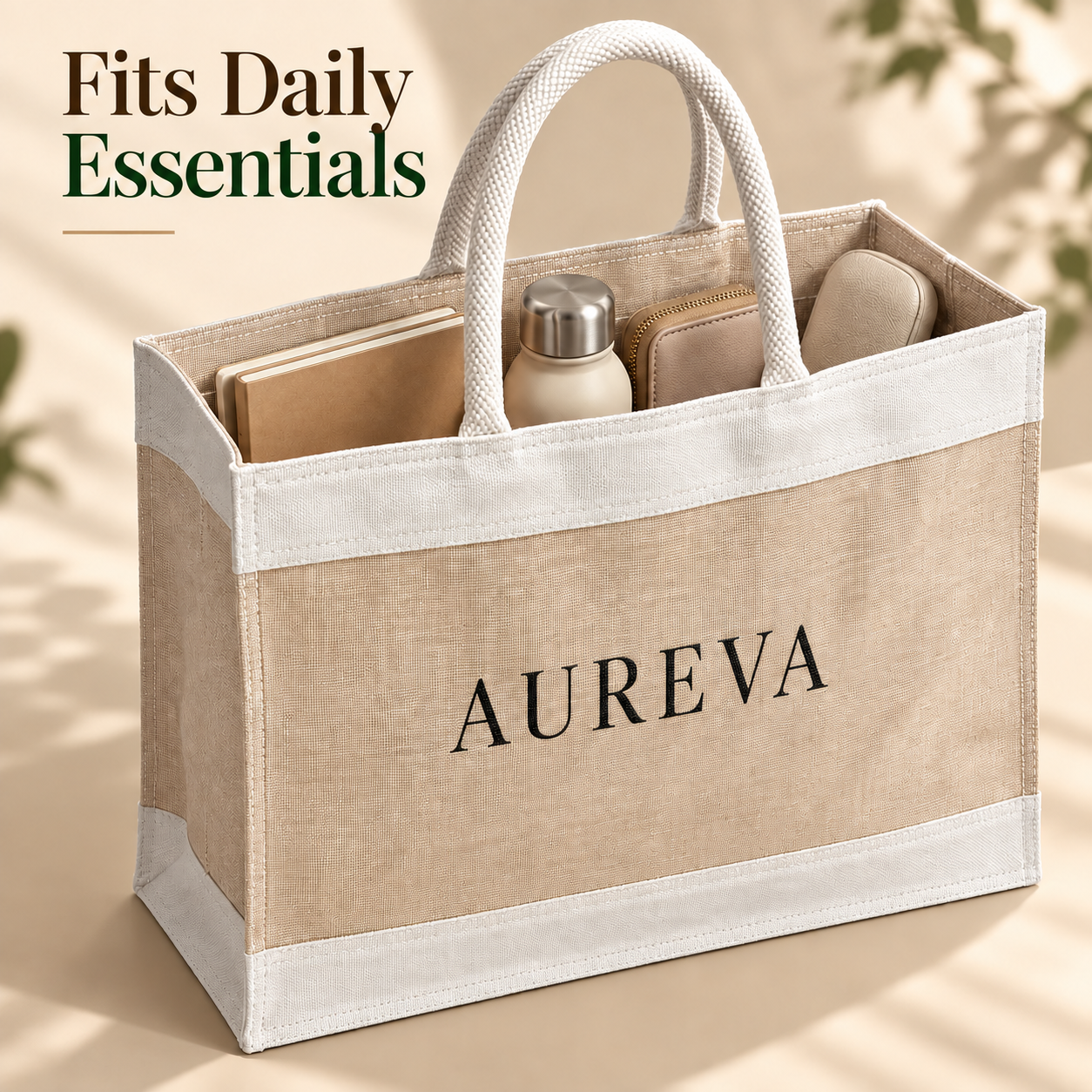 16x13x6 Natural Juco & Canvas Tote Bag with Rope Handles