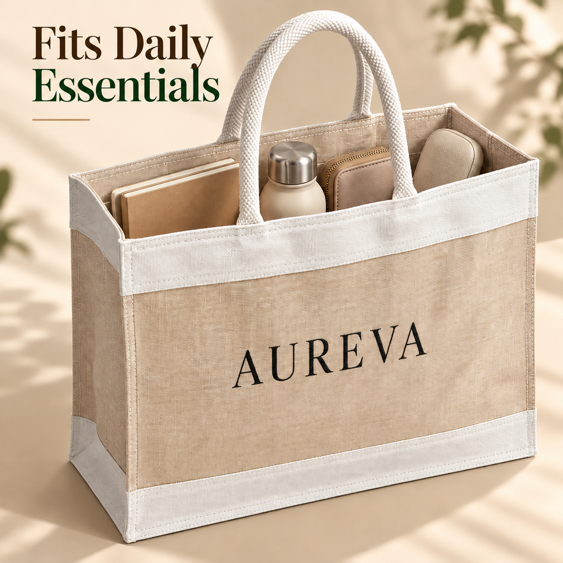 16x13x6 Natural Juco & Canvas Tote Bag with Rope Handles