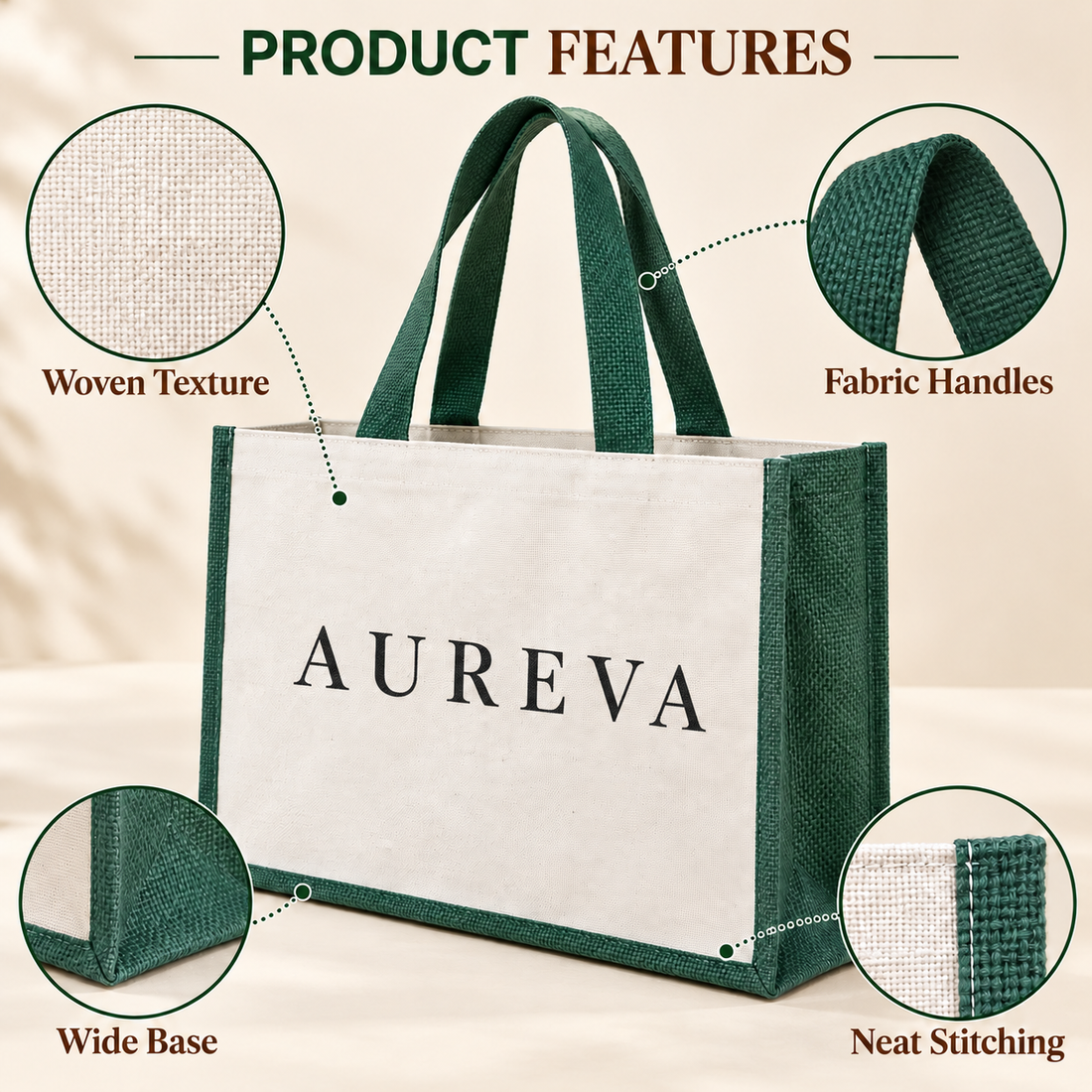 16x13x6 Green Laminated Jute & Canvas Hamper Bag