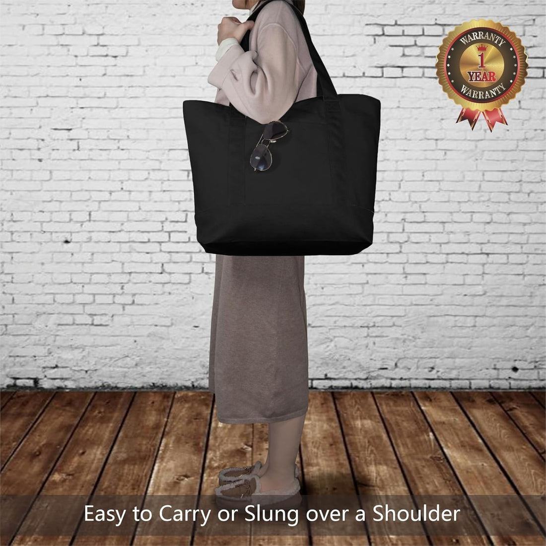 Black Large Canvas Tote Bag | (15" x 18" x 6") Inch