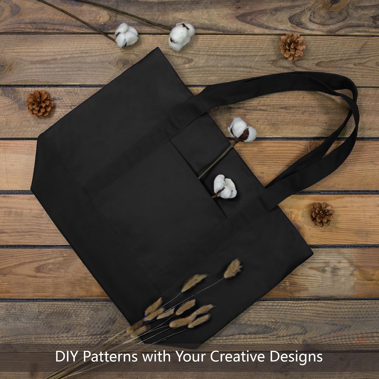 Black Large Canvas Tote Bag | (15" x 18" x 6") Inch