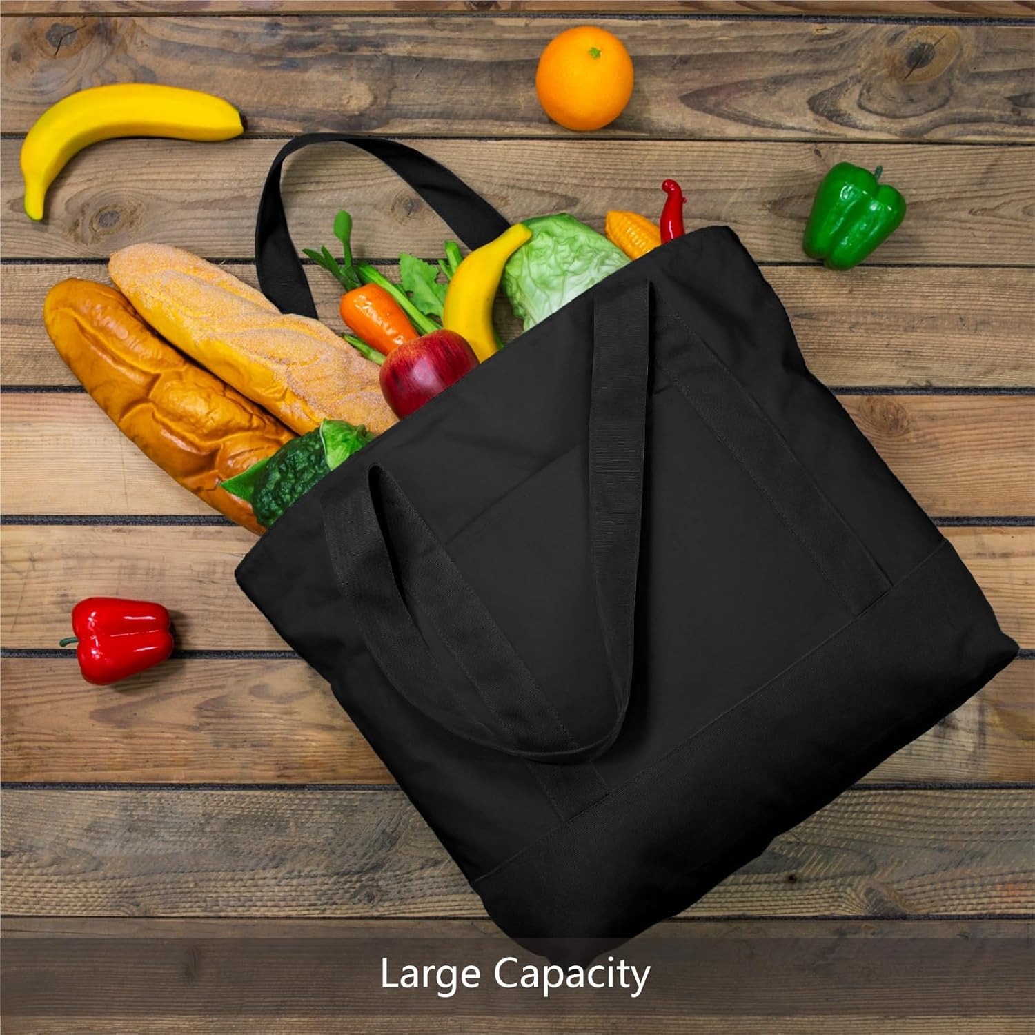 Black Large Canvas Tote Bag | (15" x 18" x 6") Inch