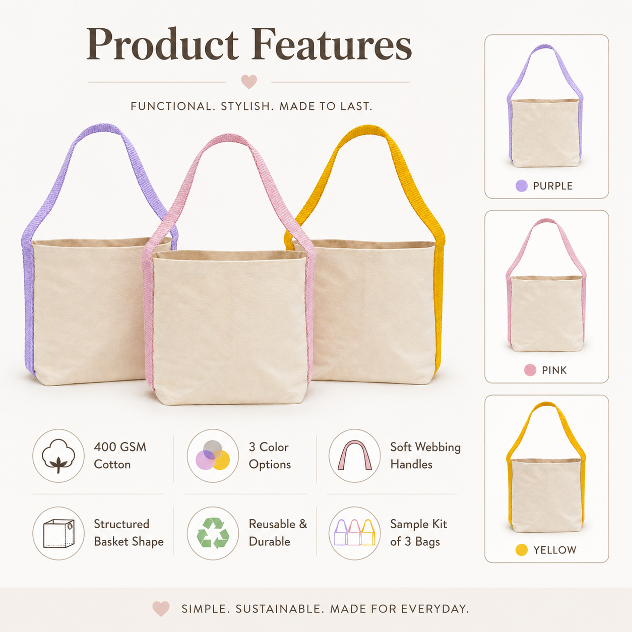 Basket Bag Sample Kit – 3 Colors | 400 GSM