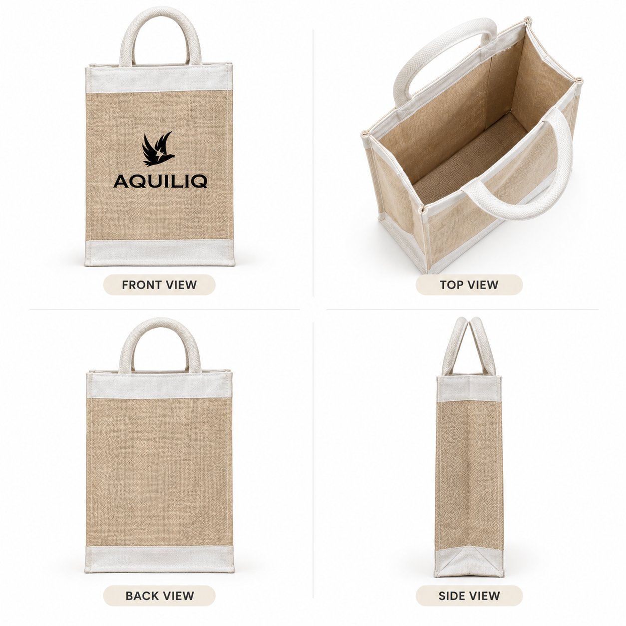 13x15.5x4.5 Natural Tall Juco & Canvas Tote Bag with Rope Handles