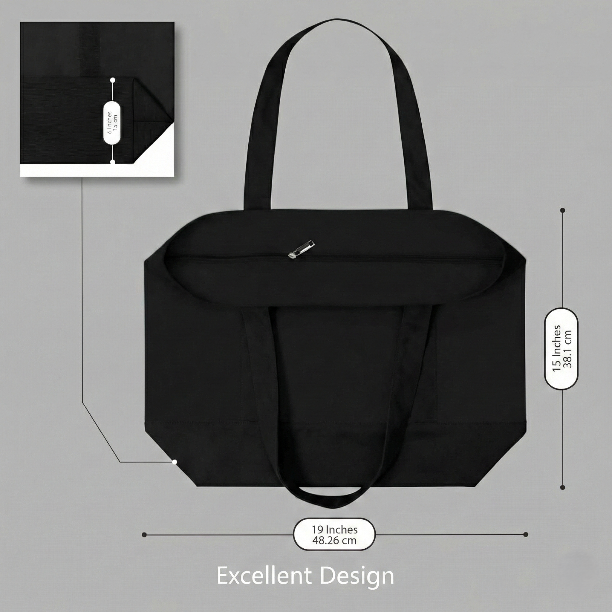 Black Large Canvas Tote Bag | 19" x 15" x 6"