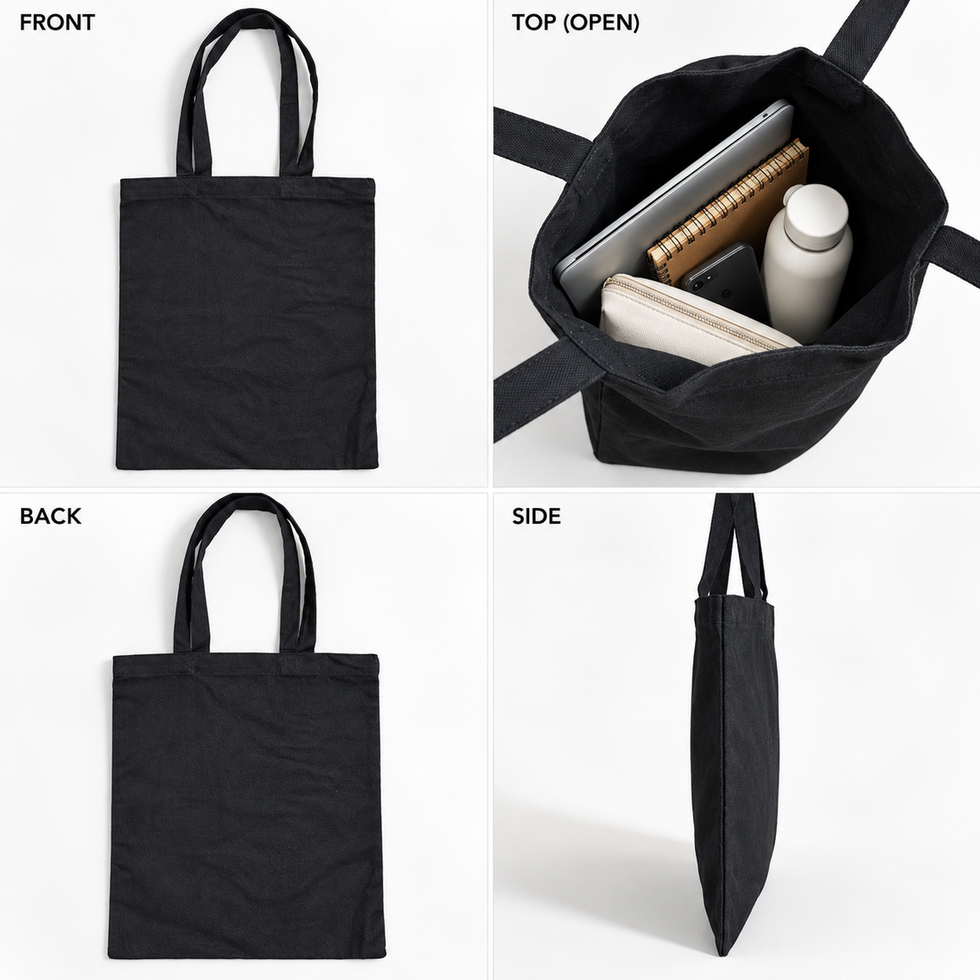 Plain 14.5x15.5 Black Cotton Tote Bag | 150 GSM