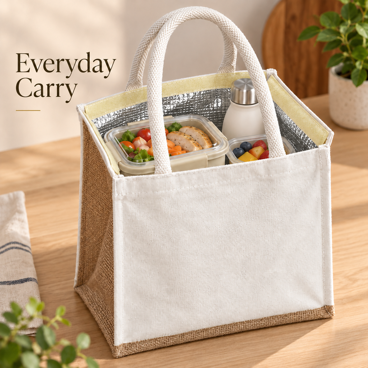 Plain 10x10.5x5.5 Natural Insulated Canvas Cooler Bag | 310 GSM