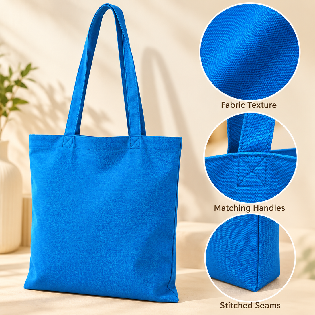 Plain 14.5x15.5 Sky Blue Cotton Canvas Tote Bag | 350 GSM
