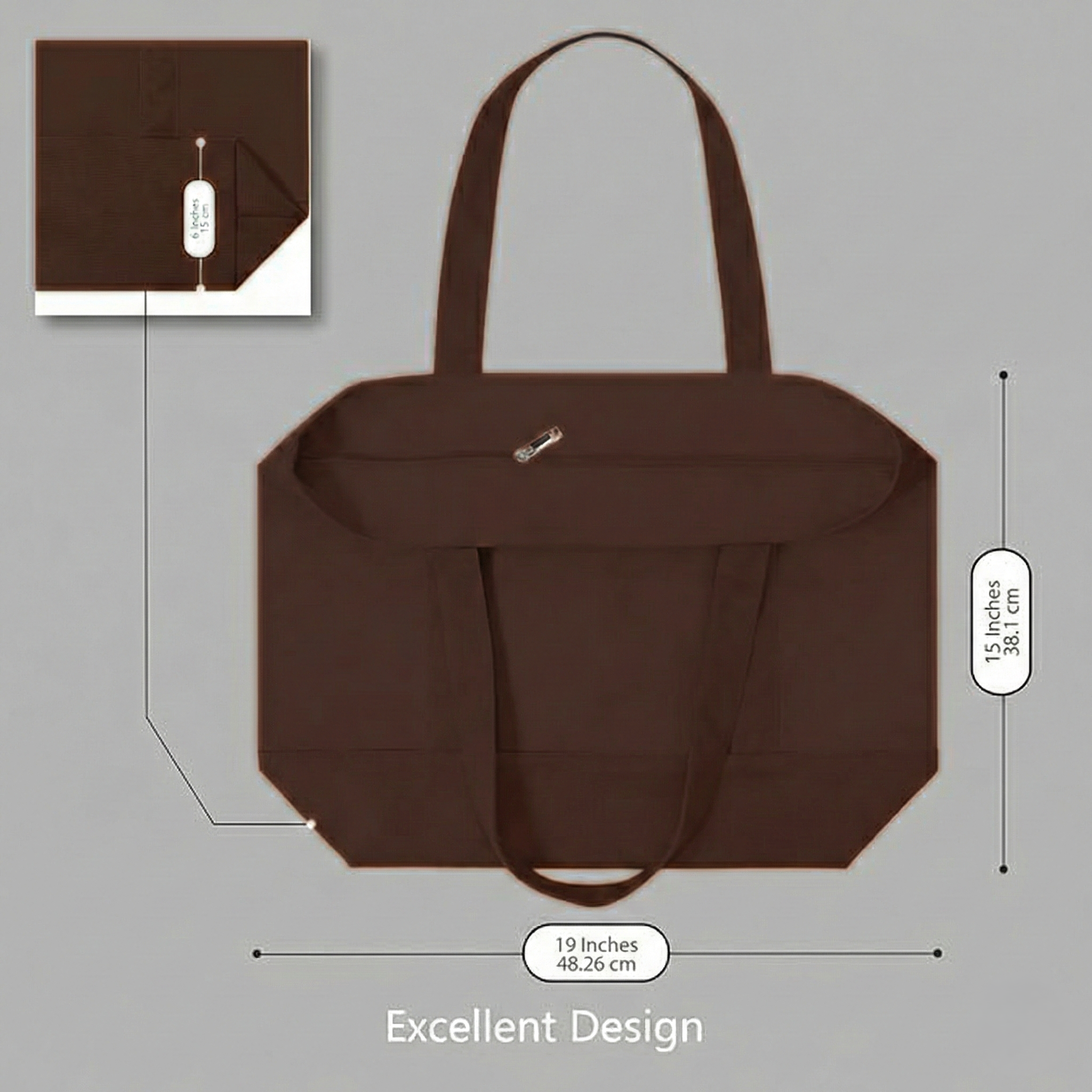 Brown Large Canvas Tote Bag | 19" x 15" x 6"