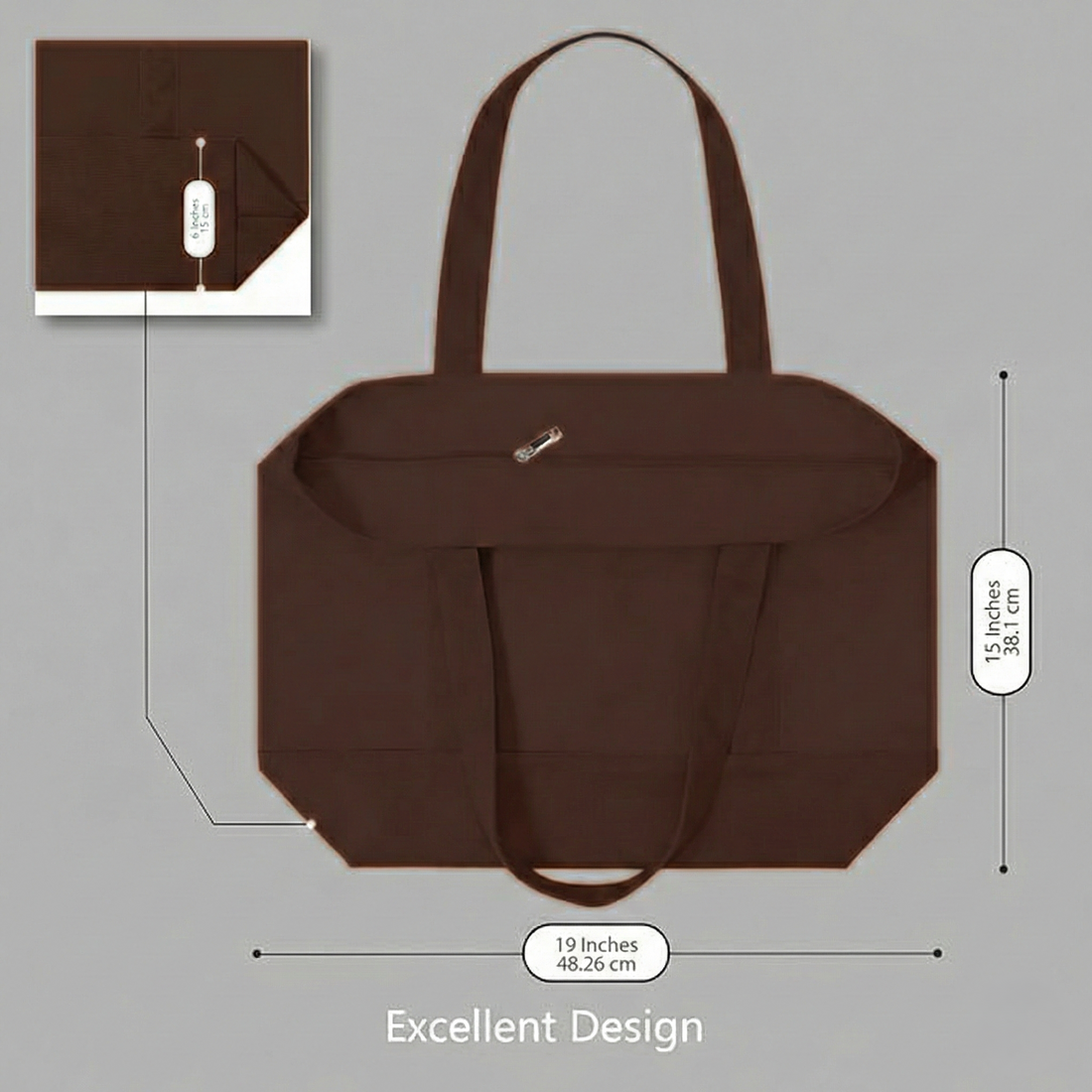 Brown Large Canvas Tote Bag | 19" x 15" x 6"