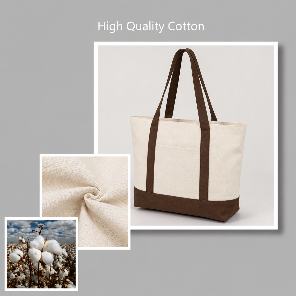 Brown and Beige Large Canvas Tote Bag | 19" x 15" x 6"