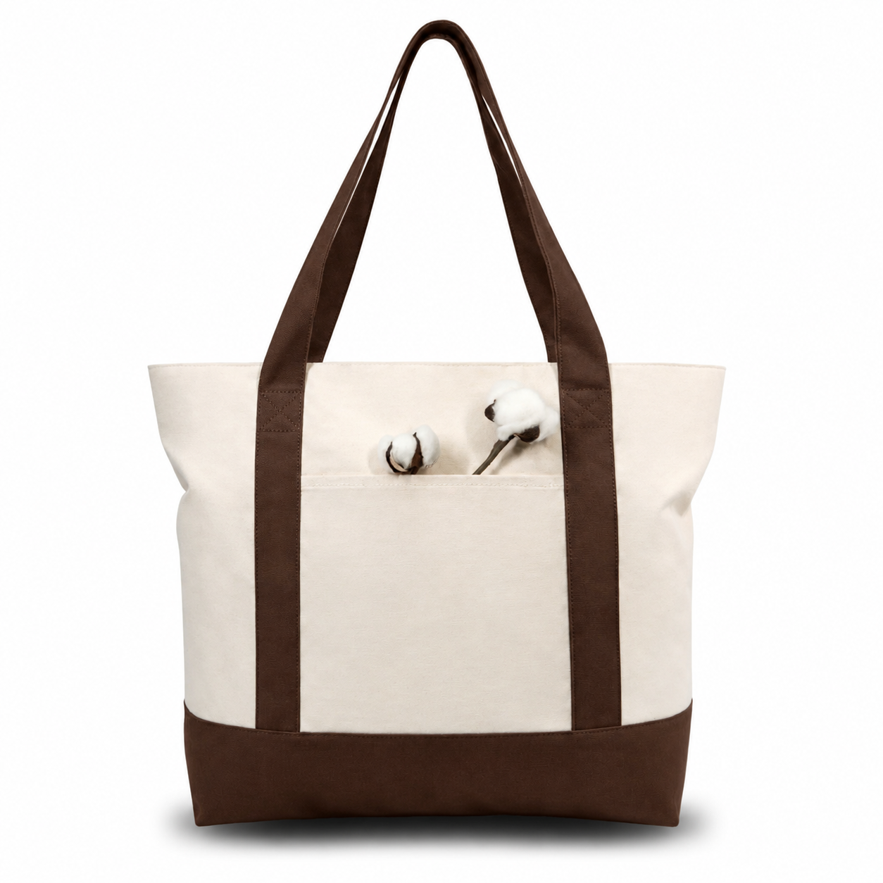 Brown and Beige Large Canvas Tote Bag | 19" x 15" x 6"