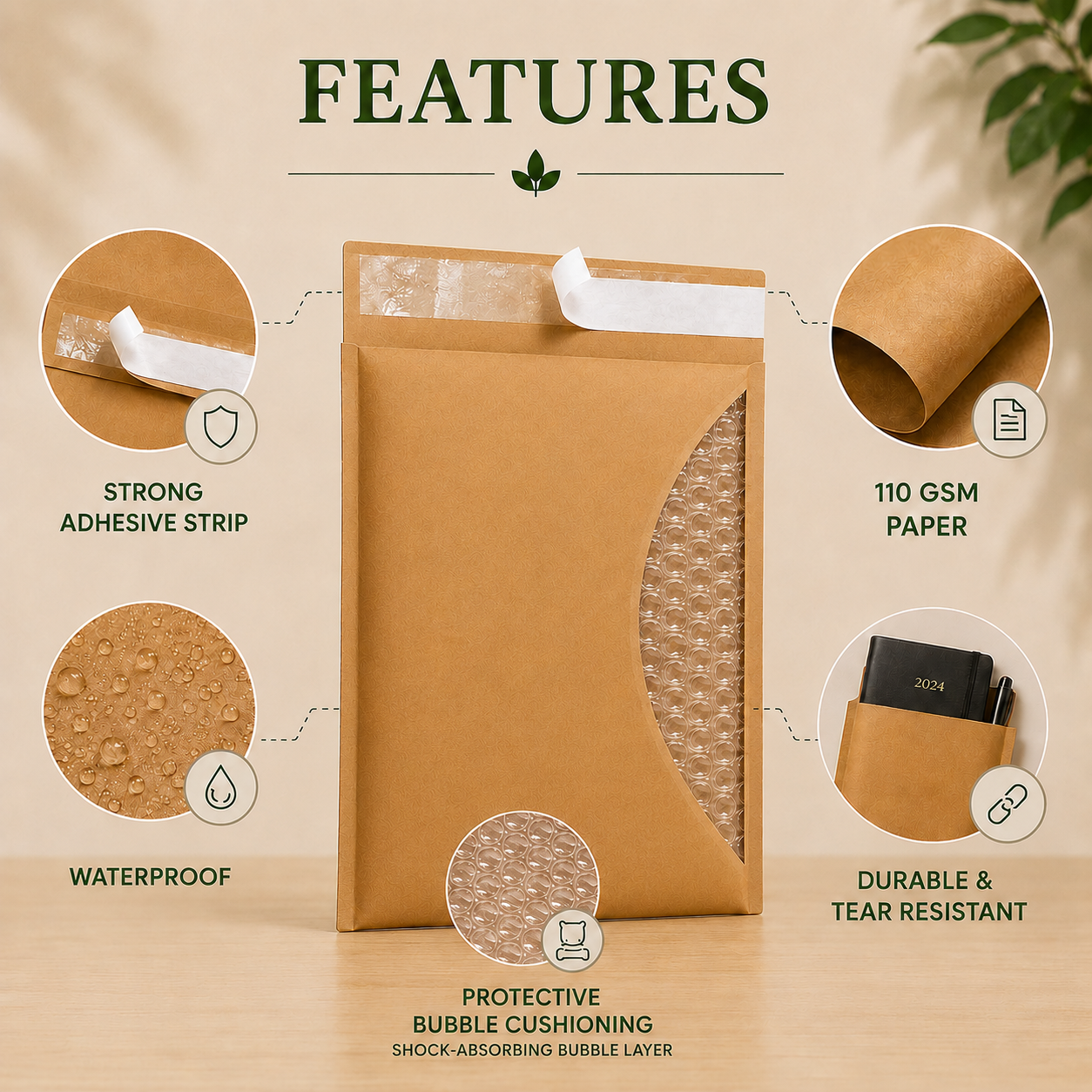 Kraft Paper Bubble Mailer Bag Sample Kit – 7 Sizes
