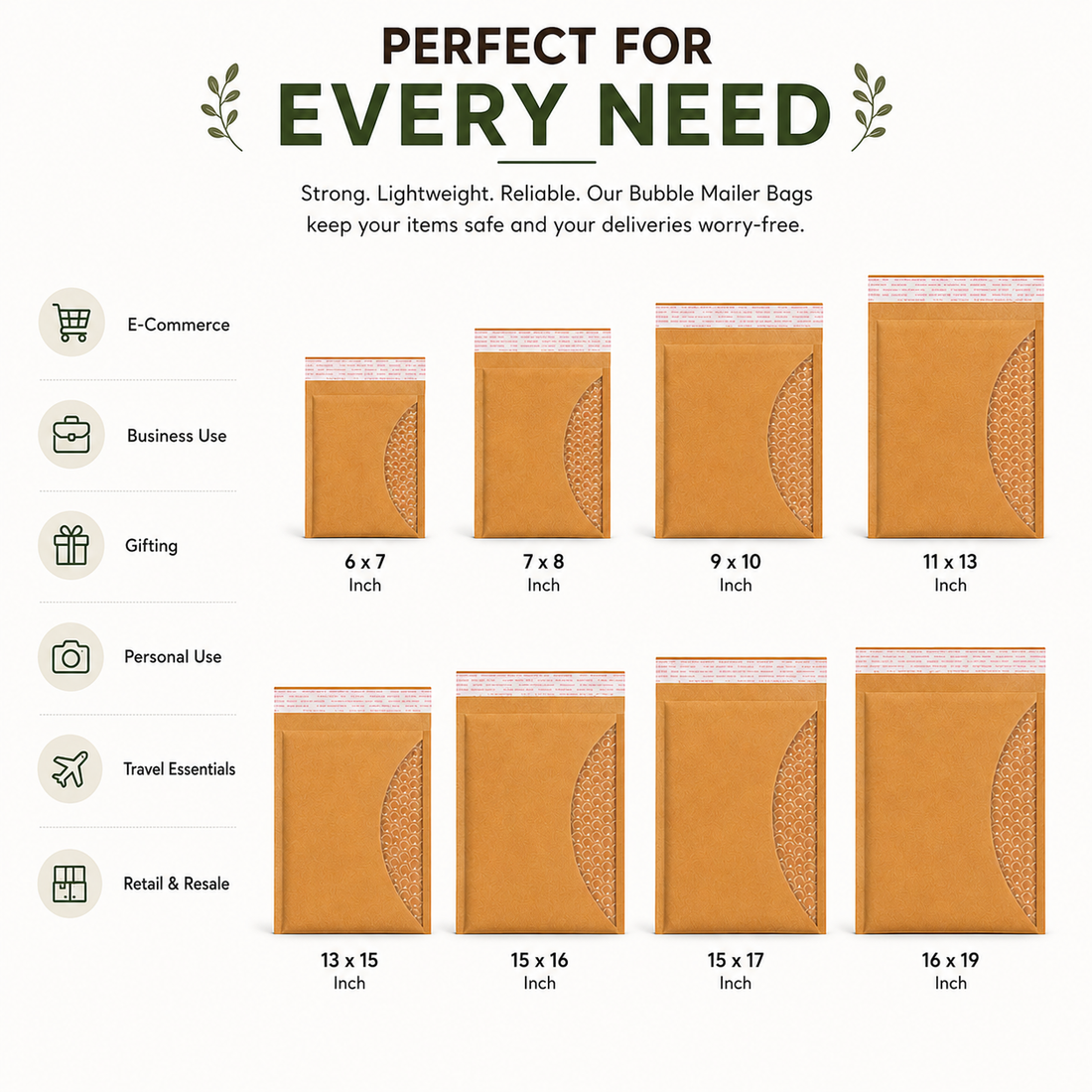 Kraft Paper Bubble Mailer Bag Sample Kit – 7 Sizes