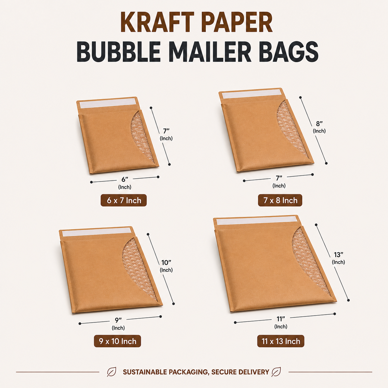 Kraft Paper Bubble Mailer Bag Sample Kit – 7 Sizes