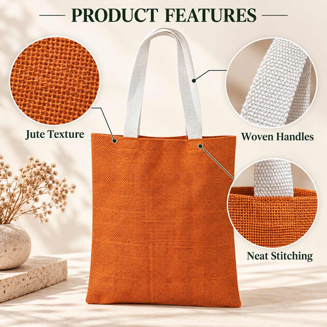 14.5x16.5 Rust Orange Jute Tote Bag