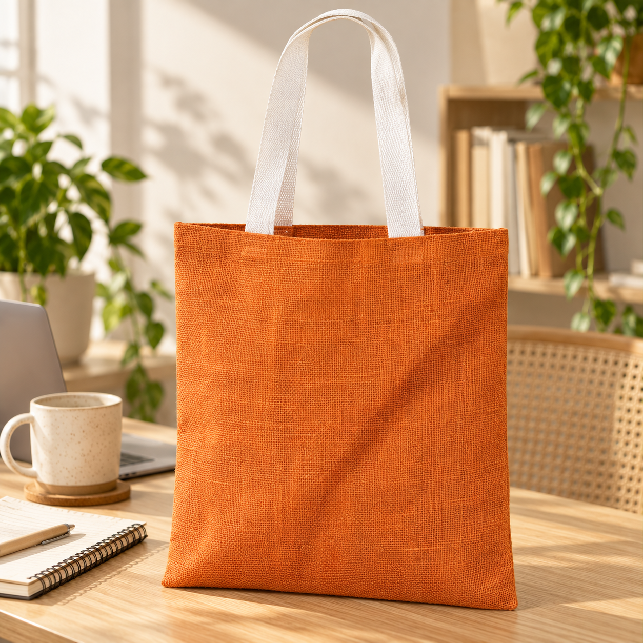 Plain 14.5x16.5 Rust Orange Jute Tote Bag
