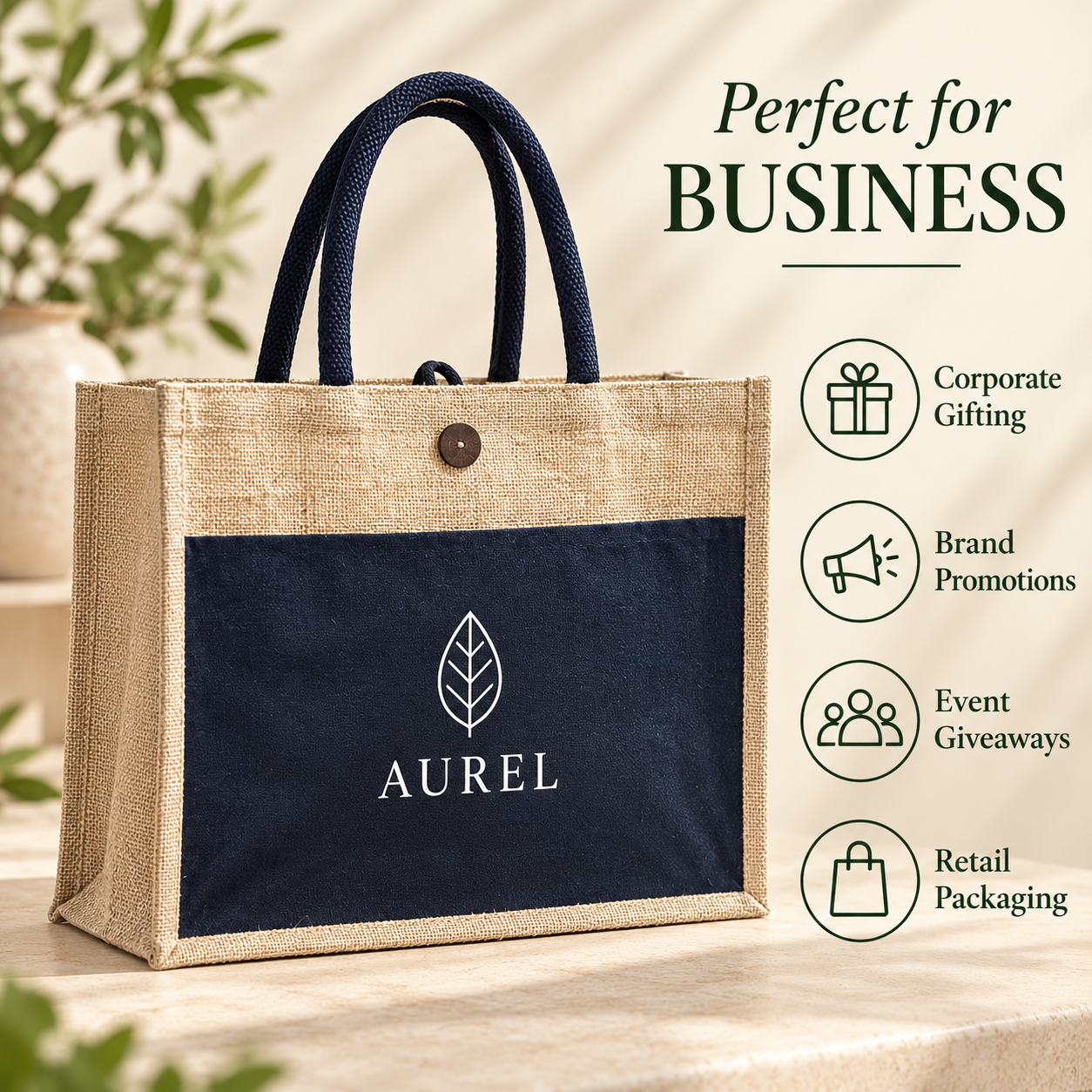16x13x6 Black & Natural Laminated Jute Hamper Bag with Canvas Front Pocket