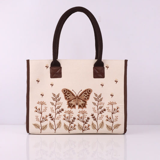 Butterfly Embroidered Box Tote Bag