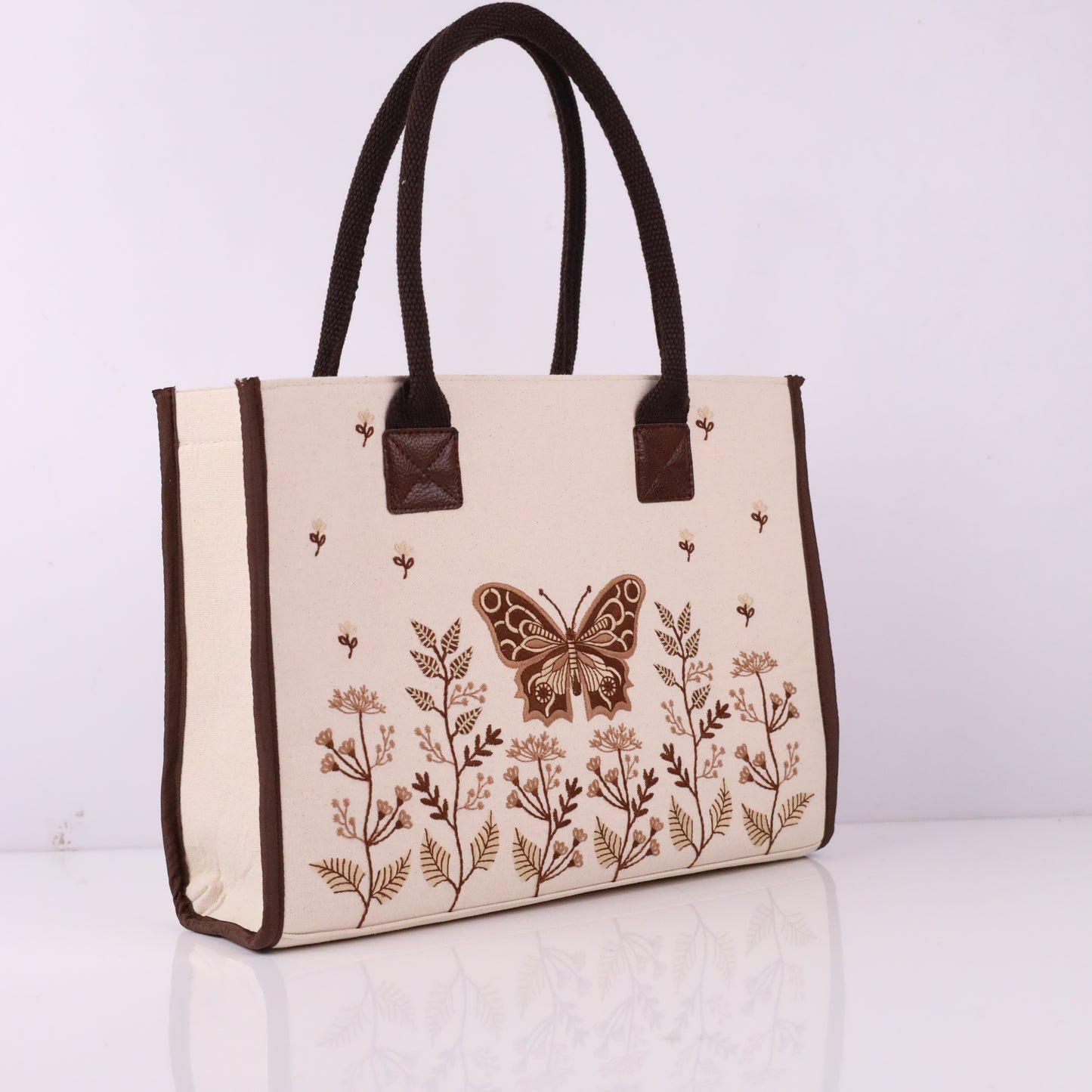 Butterfly Embroidered Box Tote Bag