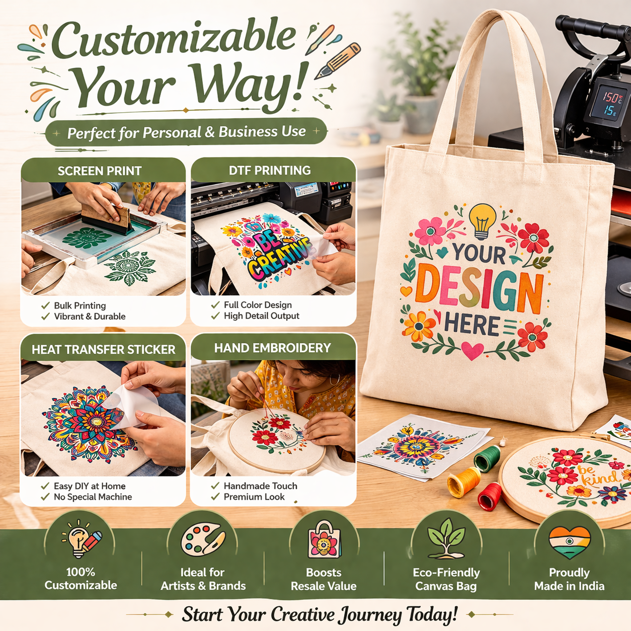 Plain 12x14 Inch Cotton Tote Bag | 220 GSM