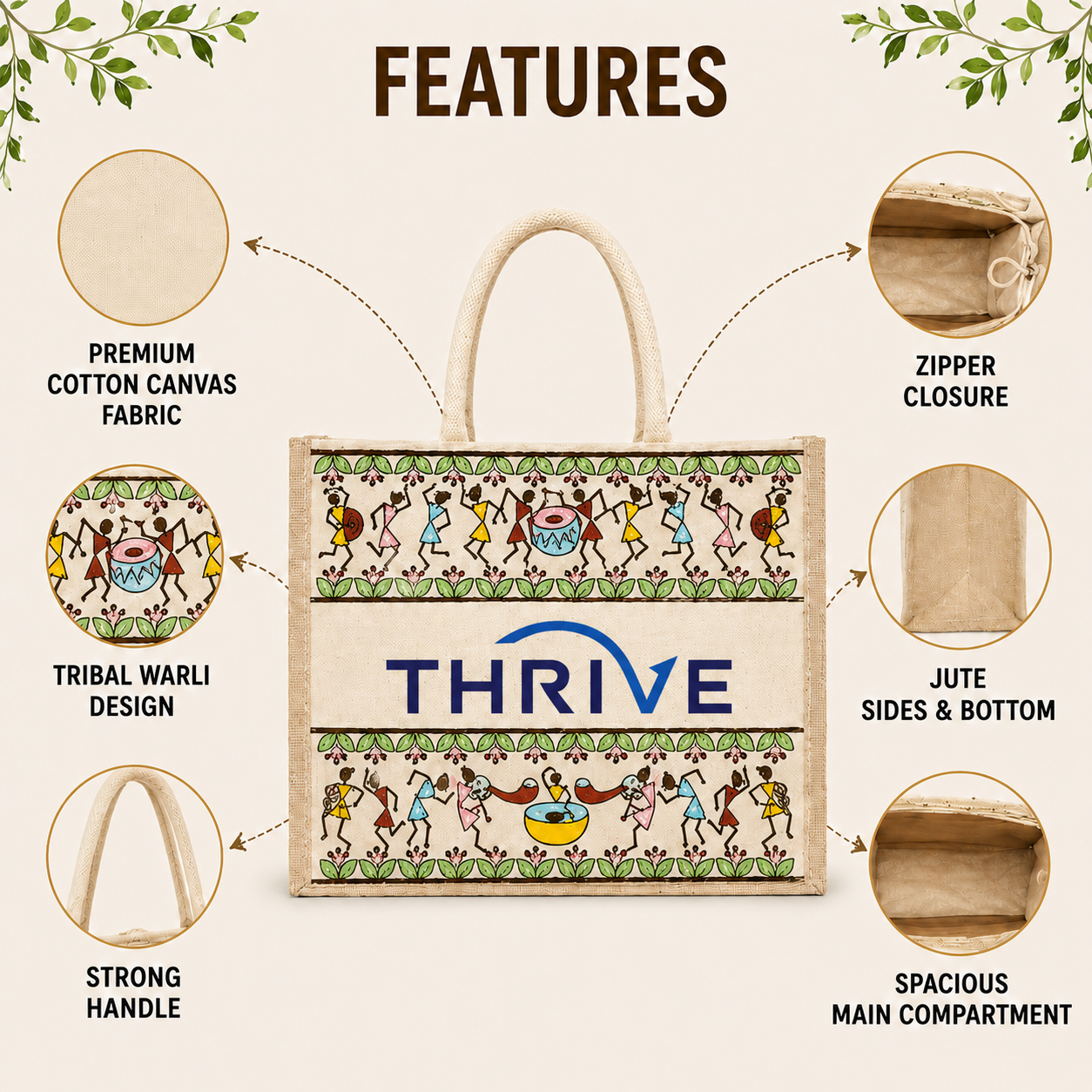 Tribal Beats Warli Hamper Bag - Beige