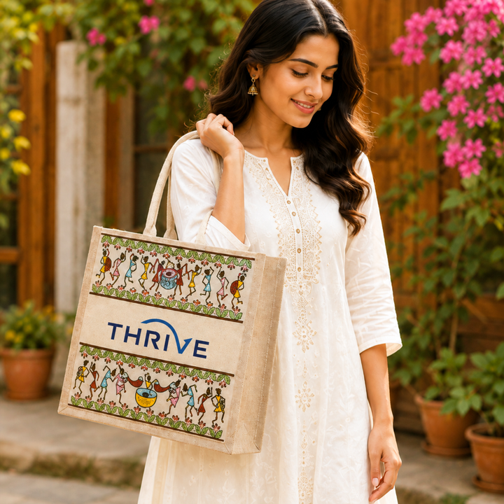 Tribal Beats Warli Hamper Bag - Beige