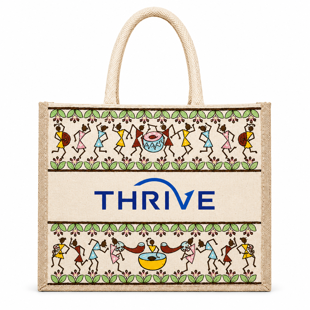 Tribal Beats Warli Hamper Bag - Beige
