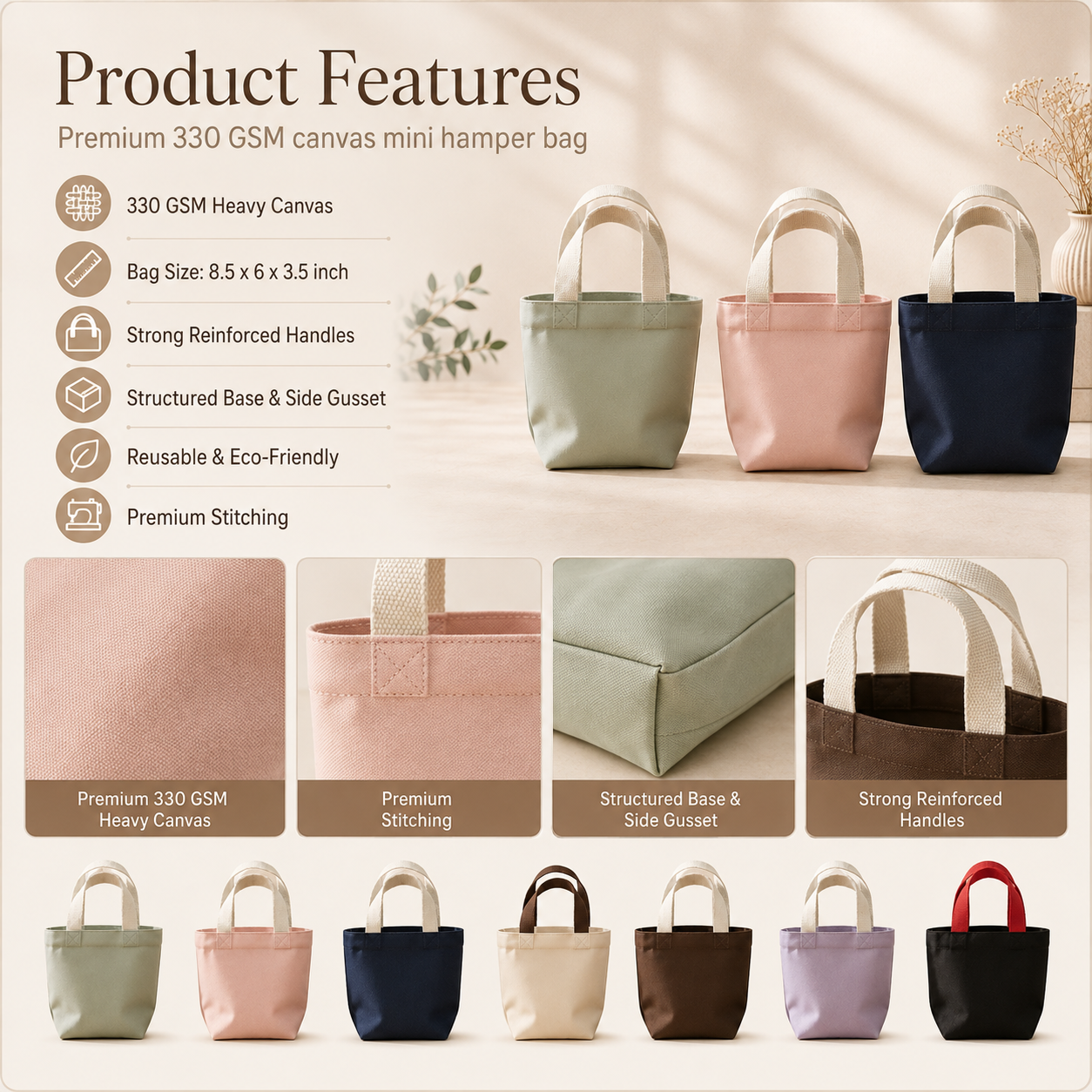 Mini Hamper Bag Sample Kit - 7 colors | 330 GSM