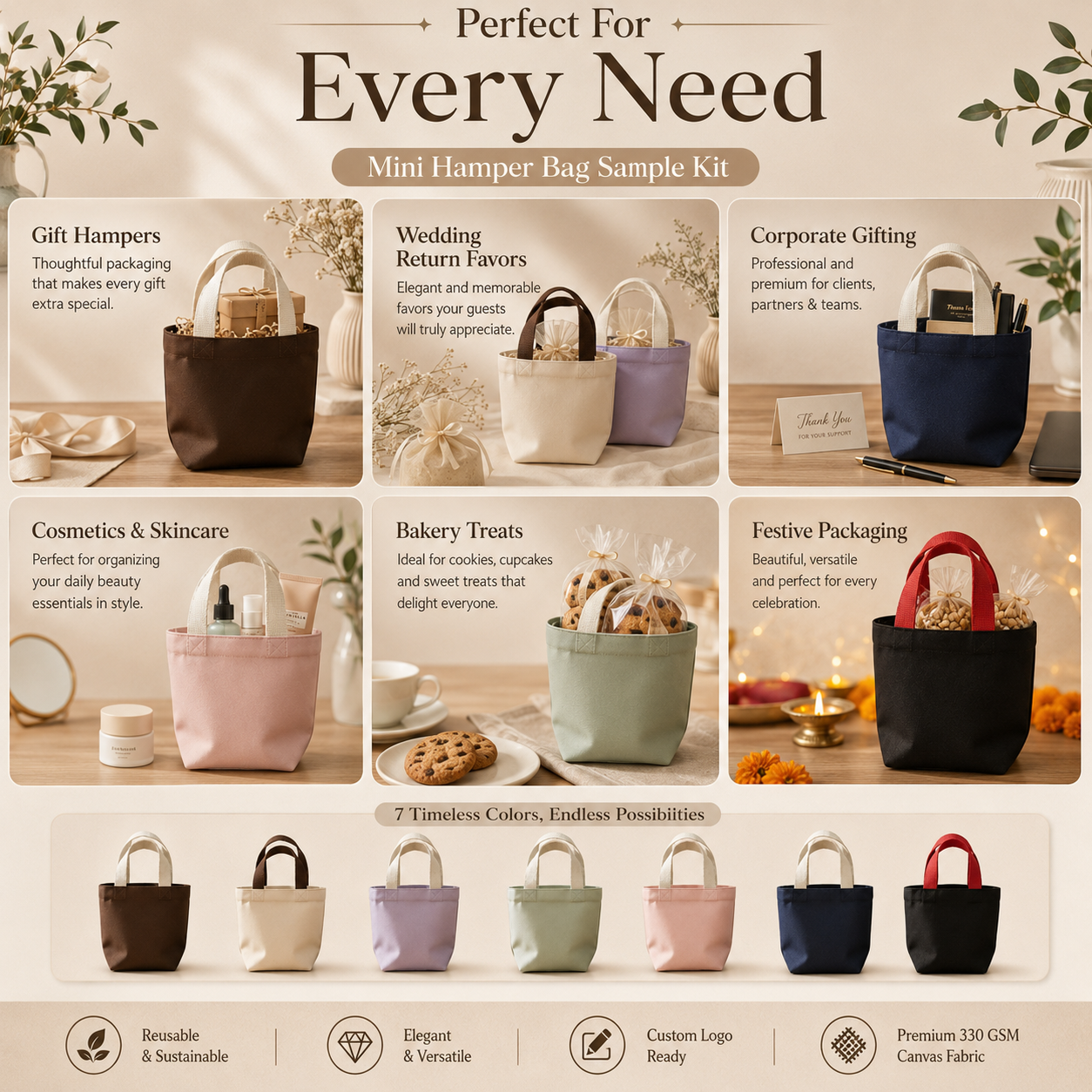 Mini Hamper Bag Sample Kit - 7 colors | 330 GSM