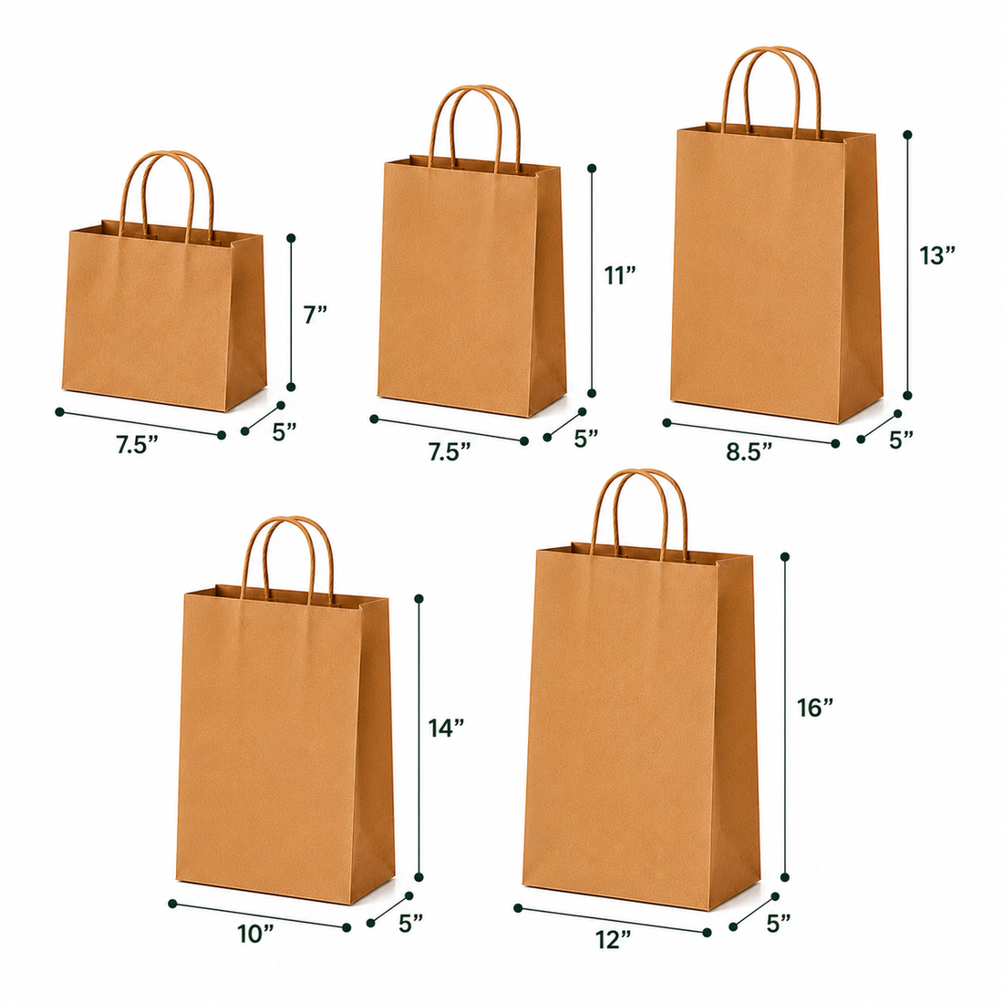 Kraft Paper Shopping Bag Sample Kit - 5 Sizes | 110 GSM