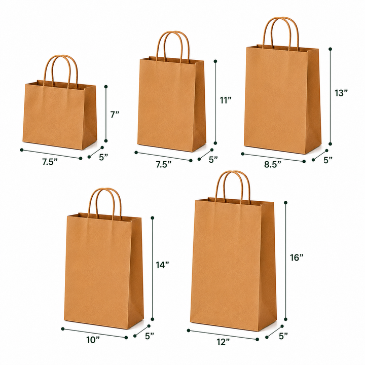 Kraft Paper Shopping Bag Sample Kit - 5 Sizes | 110 GSM