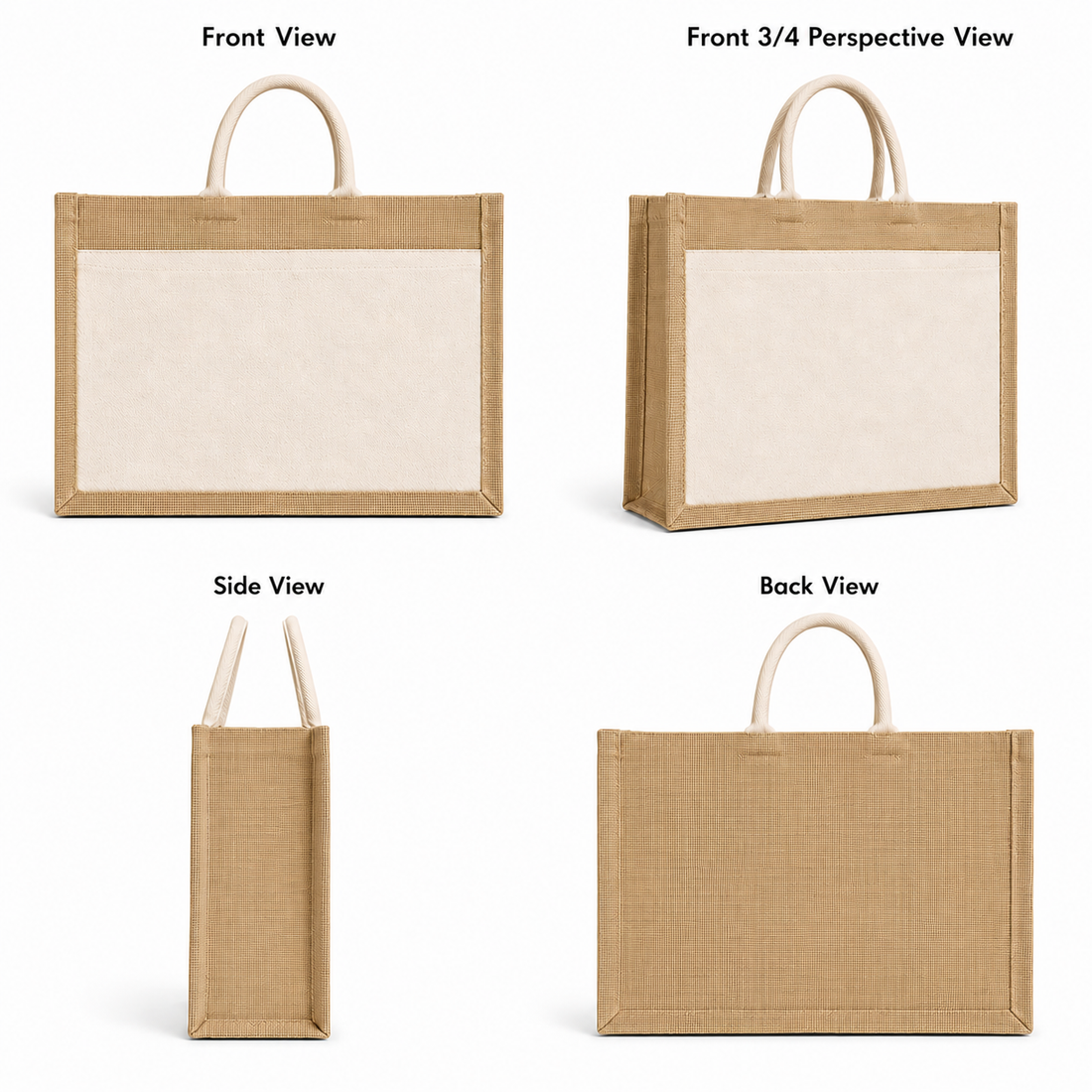 18x14x6 Jute Tote Bags with Canvas Front Pocket |350 GSM