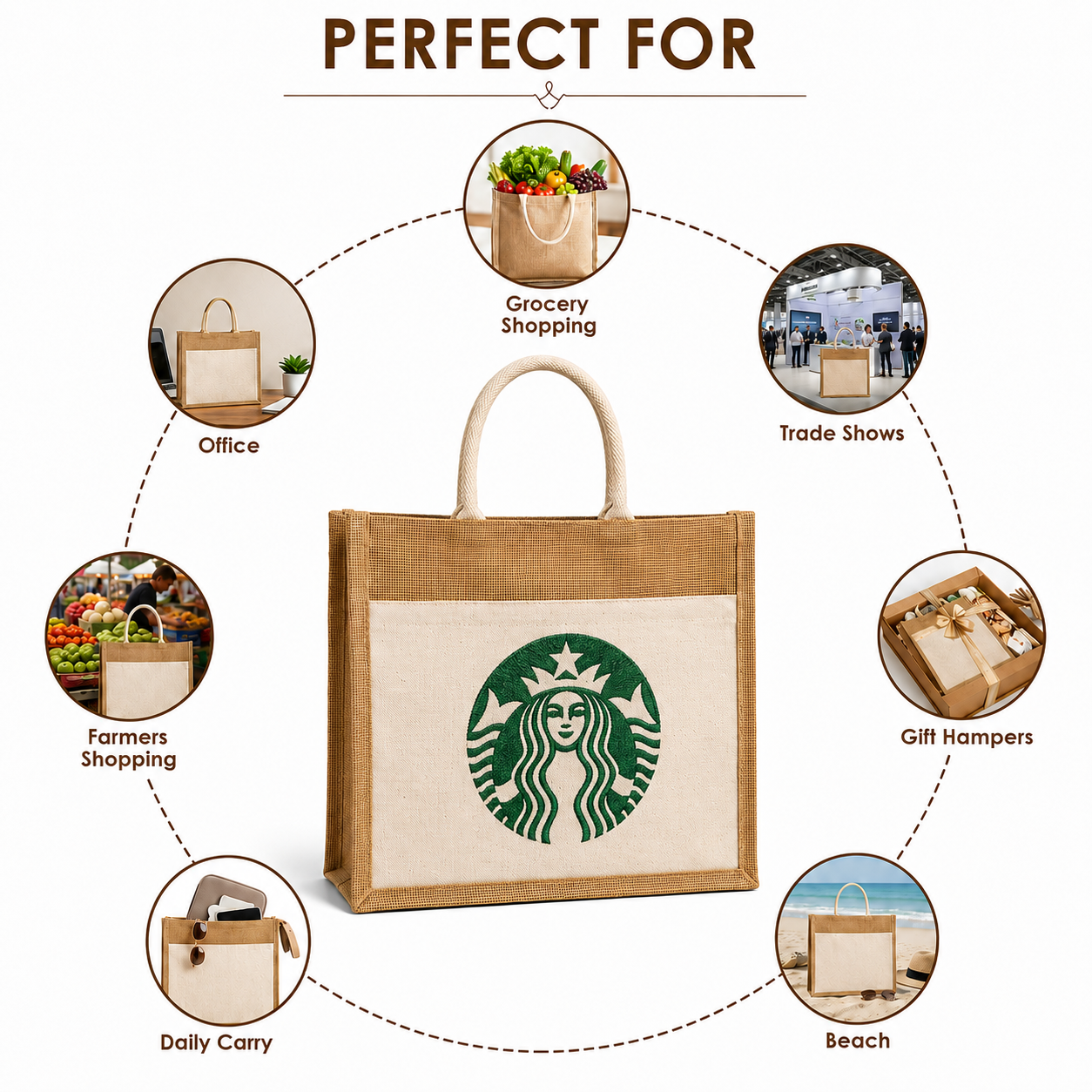 Custom 12×12×7.5 Jute Tote Bags with Canvas Front Pocket | 350 GSM